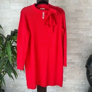 LOFT Red Sweater Dress Bow Accents Dress Size Small New with Tags